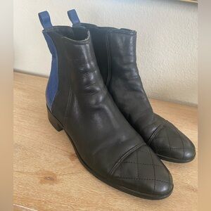 L. K. Bennett Black Blue Chelsea Ankle Boots Size 39